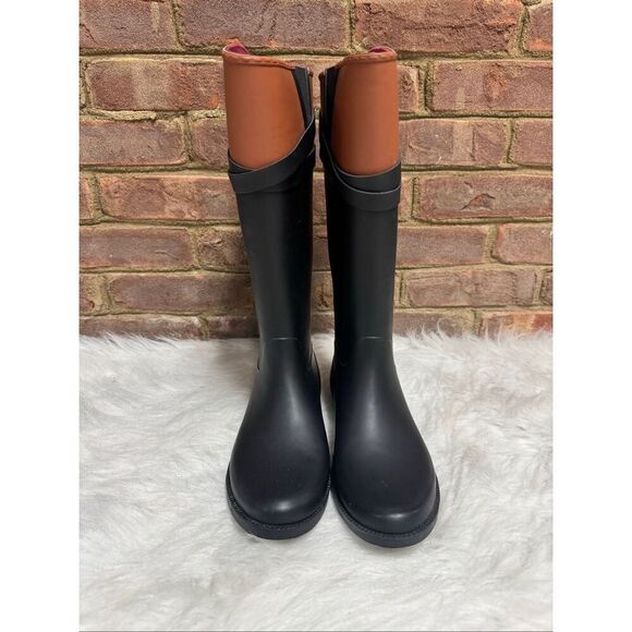 Tommy Hilfiger Women’s Black/Tan Coree Rubber Tall Rain Boot Size 9 - Picture 2 of 8